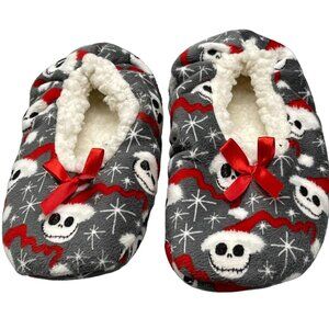 Disney slippers gray jack skelington print soft red bows childs one size READ